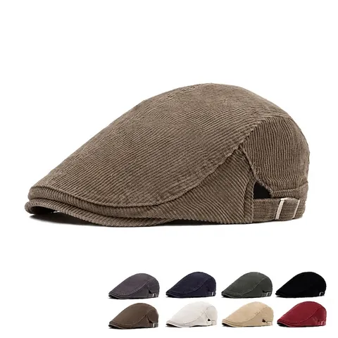 Vintage Corduroy Schirmmütze Britischer Stil Verstellbare Newsboy Mütze Retro Einfarbig Ivy Cabbie Cap Für Herren Damen