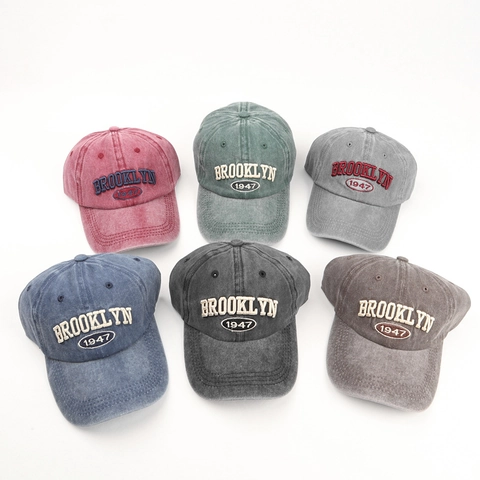 Gorra De Béisbol De Algodón Lavado Vintage Brooklyn 1947 Bordada Desgastada Visera Curva Sombrero Sol Ajustable