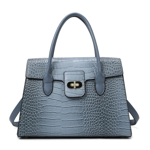 Elegant Crocodile Pattern Handbag For Women Large Capacity Tote With Metal Turn-lock And Adjustable Shoulder Strap