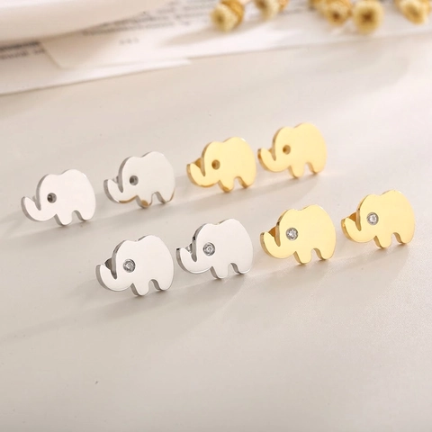Orecchini Lobo Elefante Acciaio Inossidabile Lucido Minimalista Forma Animale Gioielli Donne Uomini Occhio Zirconia