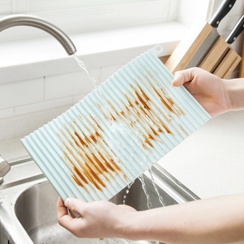 Dish Drying Mat TPR Heat Resistant Placemat Ribbed Draining Board Tray Non Slip With Hanging Hole For Kitchen Countertop