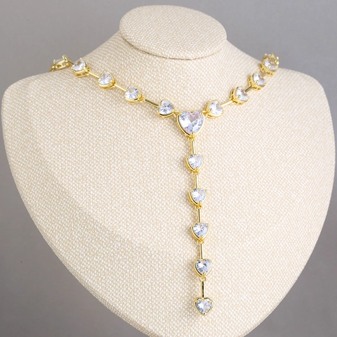 Heart Shape Necklace And Bracelet Jewelry Copper Zirconia Inlaid Elegant Sweet Pink Clear Gemstones Women Accessories