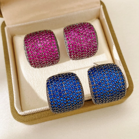 Retro Vintage Stud Earrings Pave Zircon Copper Jewelry With Silver Earring Post Water Drop Square Shape Luxury For Women