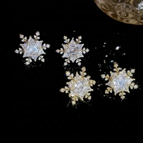 Snowflake Stud Earrings Copper Zircon With 925 Sterling Silver Earring Post Sparkling Elegant Winter Jewelry For Women