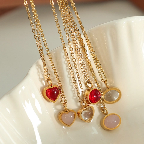 Franse Vintage Hart Agaat Hanger Ketting Titanium Stalen Ketting Voor Vrouwen Minimalistische Retro Sieraden Elegant