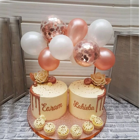 Mini Balloon Cake Topper Metallic Confetti Latex Balloons With Paper Straws For Birthday Party Dessert Decoration