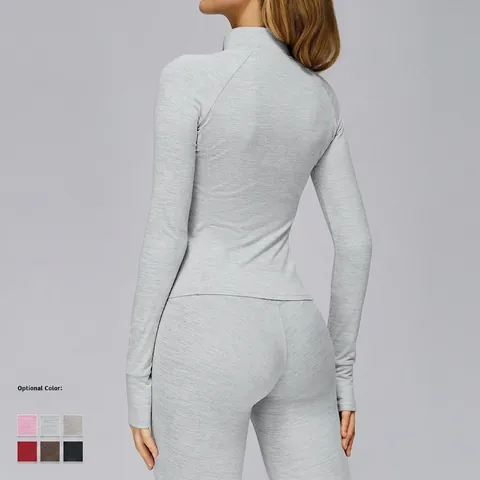 Veste De Sport Ajustée Pour Femme Polyester Cationique Spandex Séchage Rapide Passe-Pouces Poches Zippées Course Yoga Manteau