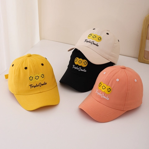 Kids Cotton Baseball Cap Triple Smile Embroidery Adjustable Breathable Sun Protection Hat For Toddlers