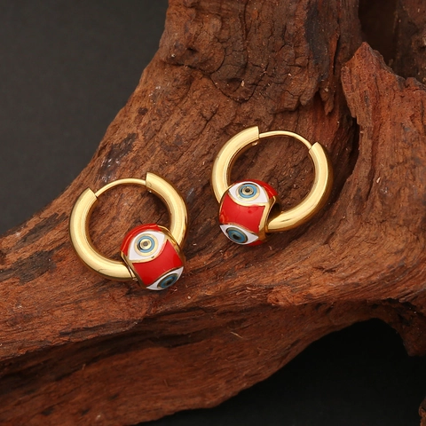 Evil Eye Hoop Earrings Stainless Steel Gold Plated Enamel Drip Oil Minimalist Trendy Boho Jewelry For Women