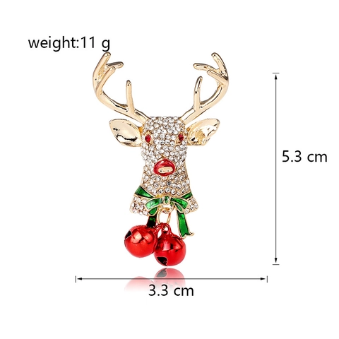 Broche De Reno De Navidad Aleación Estrás Esmalte Con Campanas Rojas Alfiler Animal Vintage Joyería Para Mujer