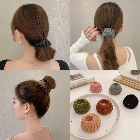 Bird's Nest Hair Clip Expandable Matte Velvet Resin Ponytail Holder Hair Claw Bun Maker Styling Accessory For Women