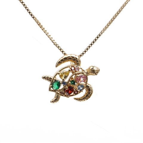 Turtle Pendant Necklace Gold Plated Copper Colorful Cubic Zirconia Animal Style Fashion Jewelry