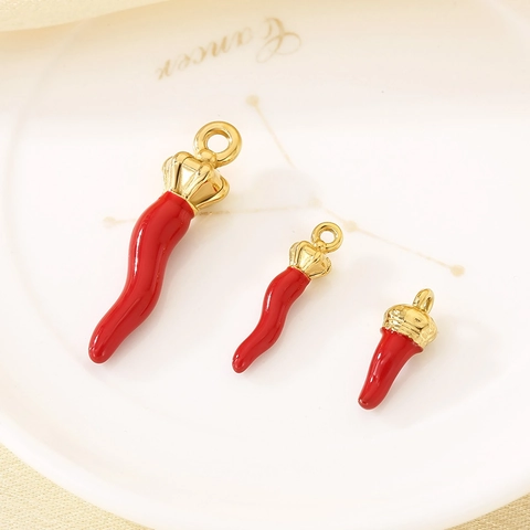 Colgantes De Chile Rojo Acero Inoxidable Chapado En Oro Esmalte Cornicello Charms Para Creación De Joyas DIY Collares Accesorios