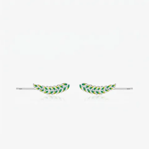 925 Sterling Silber Blatt Ear Climber Ohrringe Mit Grüner Emaille Waldstil Schmuck Für Frauen Natürlicher Olivenzweig