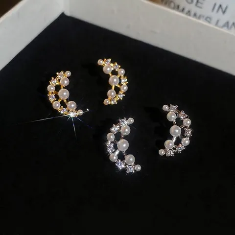 Orecchini A Lobo Luna Crescente Perla Artificial Zircone Con Perno In Argento Sterling 925 Gioielli Vintage Stile Francese Per Donne