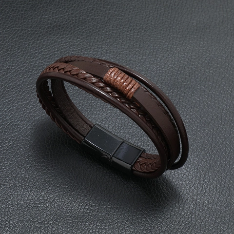 Herren Vintage Mehrlagiges Geflochtenes PU-Lederarmband Mit Legierungs-Magnetverschluss Retro-Stil Handgefertigter Schmuck