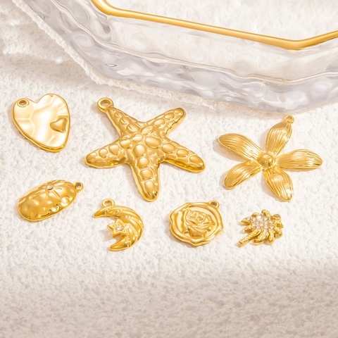 Stainless Steel Charms Pendants 18K Gold Plated Heart Starfish Flower Moon Palm Tree DIY Jewelry Making Findings Accessories