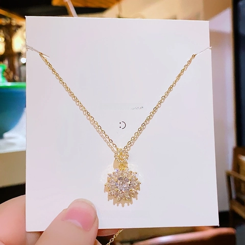 Collier Pendentif Tournesol Pour Femmes Or Cuivre Zircone Fleur Chaîne En Acier Titane Style Coréen