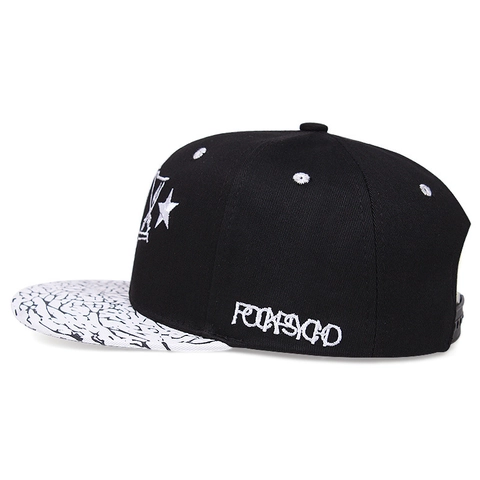 Casquette Snapback Visière Plate Acrylique Broderie Étoile Motif Craquelé Streetwear Hip Hop Réglable