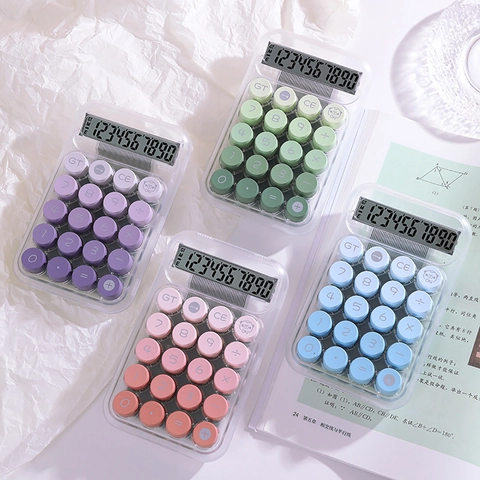 Calcolatrice Da Tavolo Tasti Meccanici Custodia Trasparente Sfumata Macaron Grande Display LCD Contabilità Ufficio Scuola