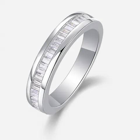 Baguetteschliff Moissanit Ring 925 Sterling Silber Kanalfassung Geometrischer Minimalistischer Modeschmuck Für Damen