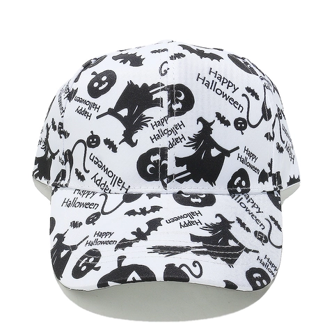 Halloween Baseball Cap Polyester Printed Pumpkin Skull Ghost Pattern Curved Brim Adjustable Sunshade Hip Hop Punk Hat For Men Women
