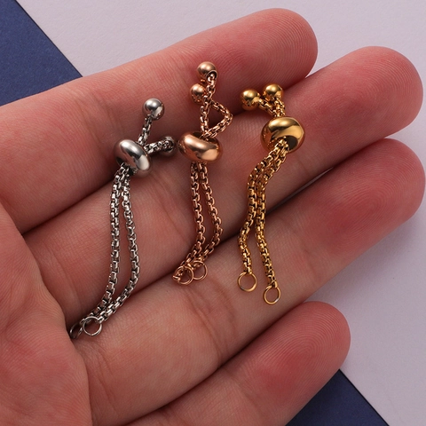 Stainless Steel Adjustable Slider Box Chain DIY Jewelry Making Ring Finding Component Mirror Polished Finish
