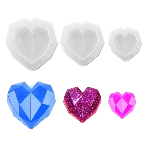 Diamant Hart Siliconen Vorm Geometrische Facet DIY Taart Mousse Chocolade Bakken Hars Gieten Kaars Tool