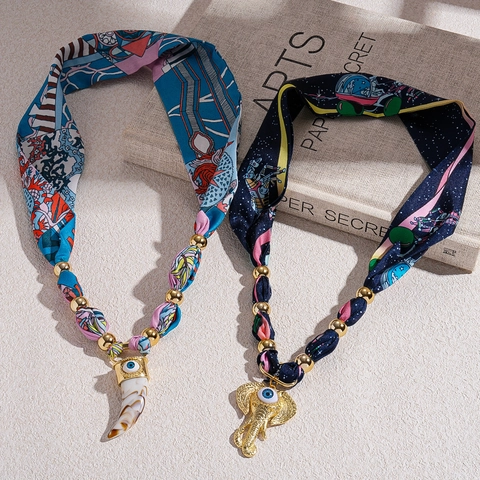 Collana Sciarpa Boemia Con Ciondolo Elefante Corno In Lega Occhio Blu Gioielli Etnici Vintage Per Donna