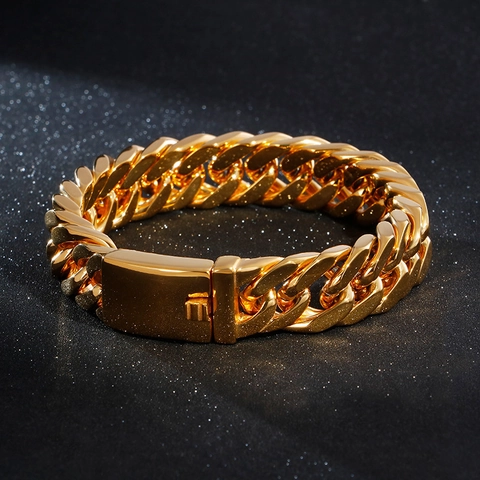 Pulsera De Cadena Cubana Para Hombre Acero Inoxidable 316L Chapado Al Vacío Pulido Cadena Pesada Joyería Hip Hop