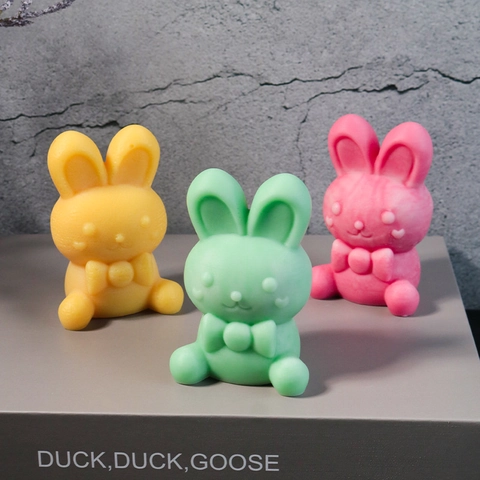Rabbit Silicone Mold Cute Easter Bunny With Bow Tie 3D Animal Shape For Handmade Candle Fondant Soap DIY Crafting
