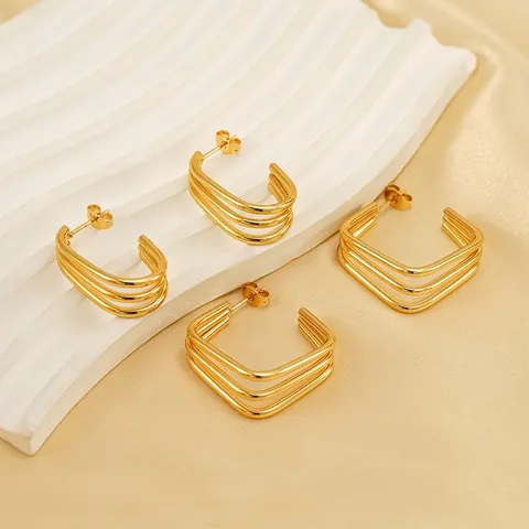 Multi-Layer Geometrische C-Förmige Eckige Creolen 18K Vergoldet Edelstahl Minimalistischer Trendiger Modeschmuck Für Damen