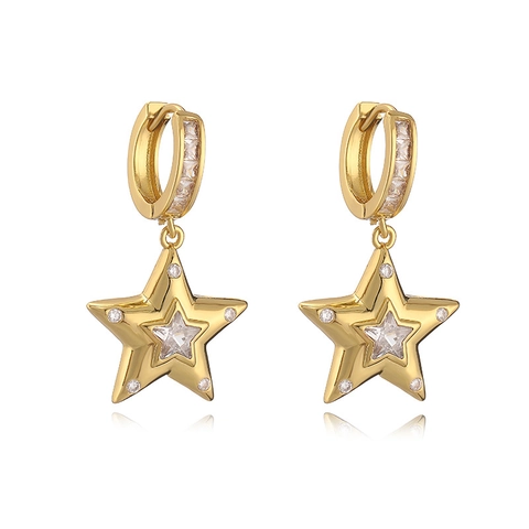 Heart Star Huggie Hoop Dangle Earrings Copper Gold Plated Colorful Cubic Zirconia Geometric Jewelry For Women