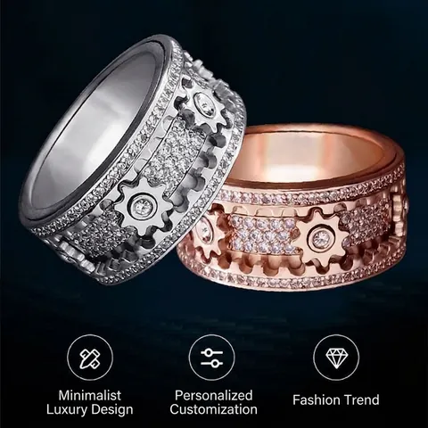 Bague Rotative Engrenage Mécanique Cuivre Zirconia Spinner Ring Style Industriel Steampunk Bijoux Anti-stress Hommes Femmes