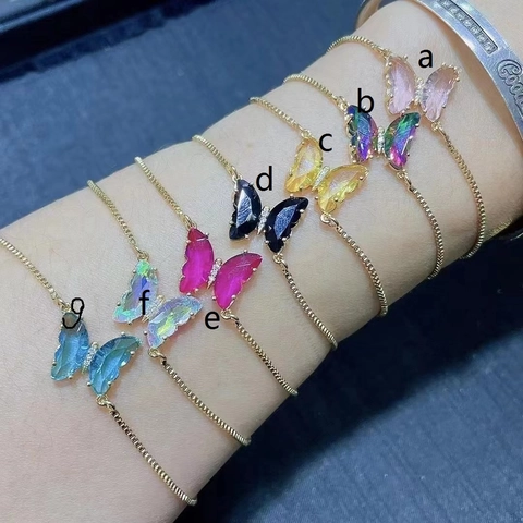 Bracciale con Ciondolo Farfalla in Rame Zirconia Moda Occidentale Cavigliera Regolabile Strass Gioielli per Donna Festa