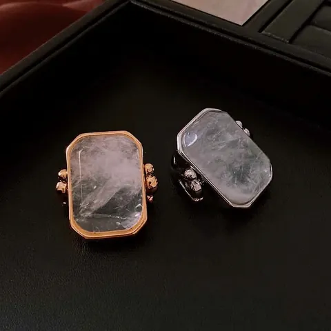 Anello Quadrato Retro Lega Pietra Bianca Rettangolare Moda Gioielli Geometrici Da Dito Per Donne