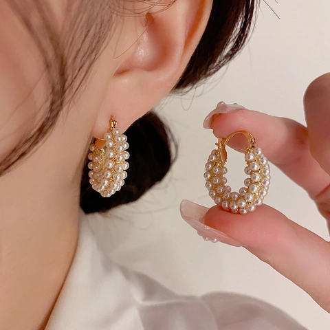 Pendientes De Aro Con Perlas Artificiales Elegantes Aleación Chapada En Oro Joyería Con Poste De Cobre Para Mujer Retro
