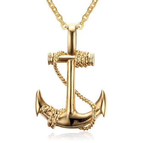 Anchor Pendant Necklace Alloy Rope Wrap Nautical Pirate Style Fashion Jewelry For Men Women