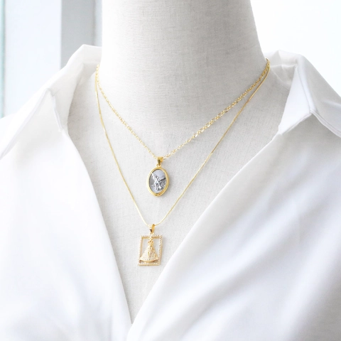 Religious Pendant Necklace Two Tone Gold Plated Copper Virgin Mary Saint Medal Relief Portrait Vintage Jewelry For Men Women