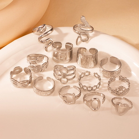 Modern Titanium Staal Open Ring Verstelbaar Zilver Kleur Slang Hart Kroon Boze Oog Geometrische Ring Vrouwen Mannen Sieraden