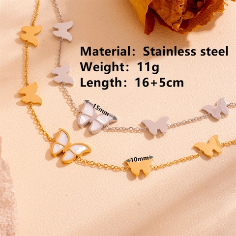 Elegante Pulsera Tobillera De Mariposa Acero Inoxidable Con Incrustaciones De Concha Blanca Cadena Ajustable Joyería Minimalista Para Mujer