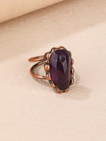 Vintage Purple Glass Raw Stone Open Adjustable Ring Antique Copper Punk Bohemian Style Finger Jewelry For Women Men