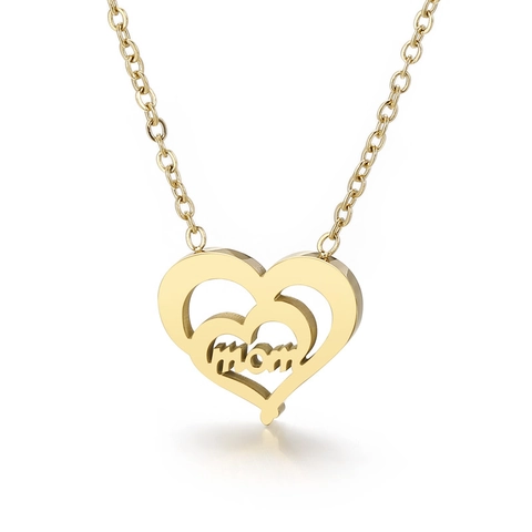 Edelstahl Gold Herz Halskette Mit Mom Buchstaben Doppelherz Anhänger Muttertagsgeschenk Für Damen Eleganter Schmuck