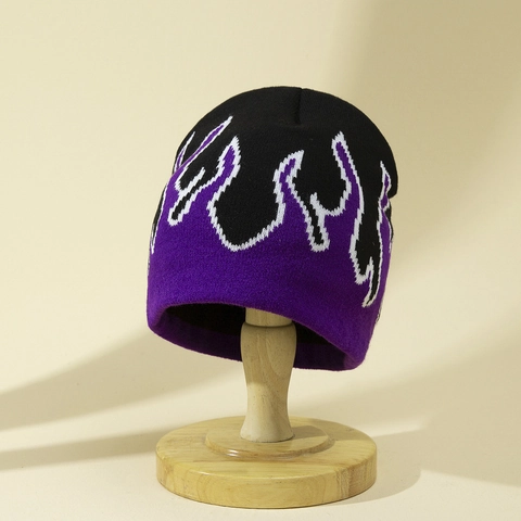 Bonnet En Maille Jacquard Flamme Chaud Acrylique Hiver Hommes Femmes Style Hip Hop Streetwear