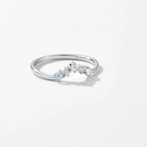 Anello a V in Argento Sterling 925 per Donna Gioielli Anello Impilabile Placcato Oro Argento Con Opale Artificiale e Strass