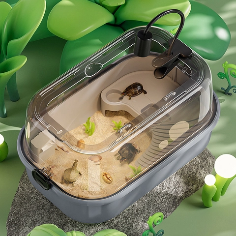 Ecological Turtle Tank Habitat With Basking Platform Climbing Ramp PP Plastic Panoramic Breeding Enclosure Small Reptiles