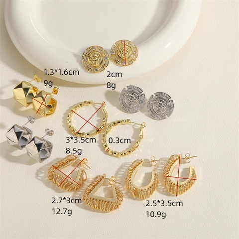 Retro Earrings For Women Lion Head Geometric Hoop Stud Copper Cubic Zirconia Vintage Baroque Style Jewelry