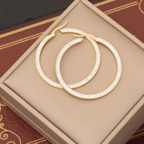 Geometrische Creolen Edelstahl Strass Herz Dreieck Blume Quadrat Gold Modeschmuck Für Damen