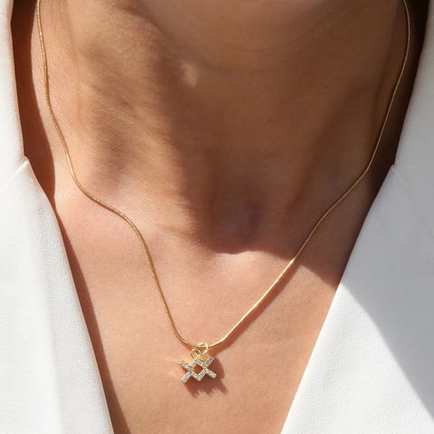 Zodiac Sign Pendant Necklace 18K Gold Plated Brass Micro Paved Zircon Minimalist Horoscope Jewelry For Women