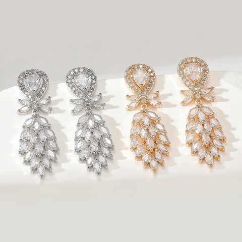 Lussuosi Orecchini a Pendente in Rame Zirconia AAA per Donna Elegante Banchetto Foglia Nappa Fiore Orecchini Gioielli Regalo